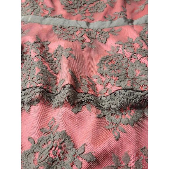 Eliza J Pink Coral & Gray Lace Sleeveless Peplum Hem Dress Size 10 - Picture 8 of 11